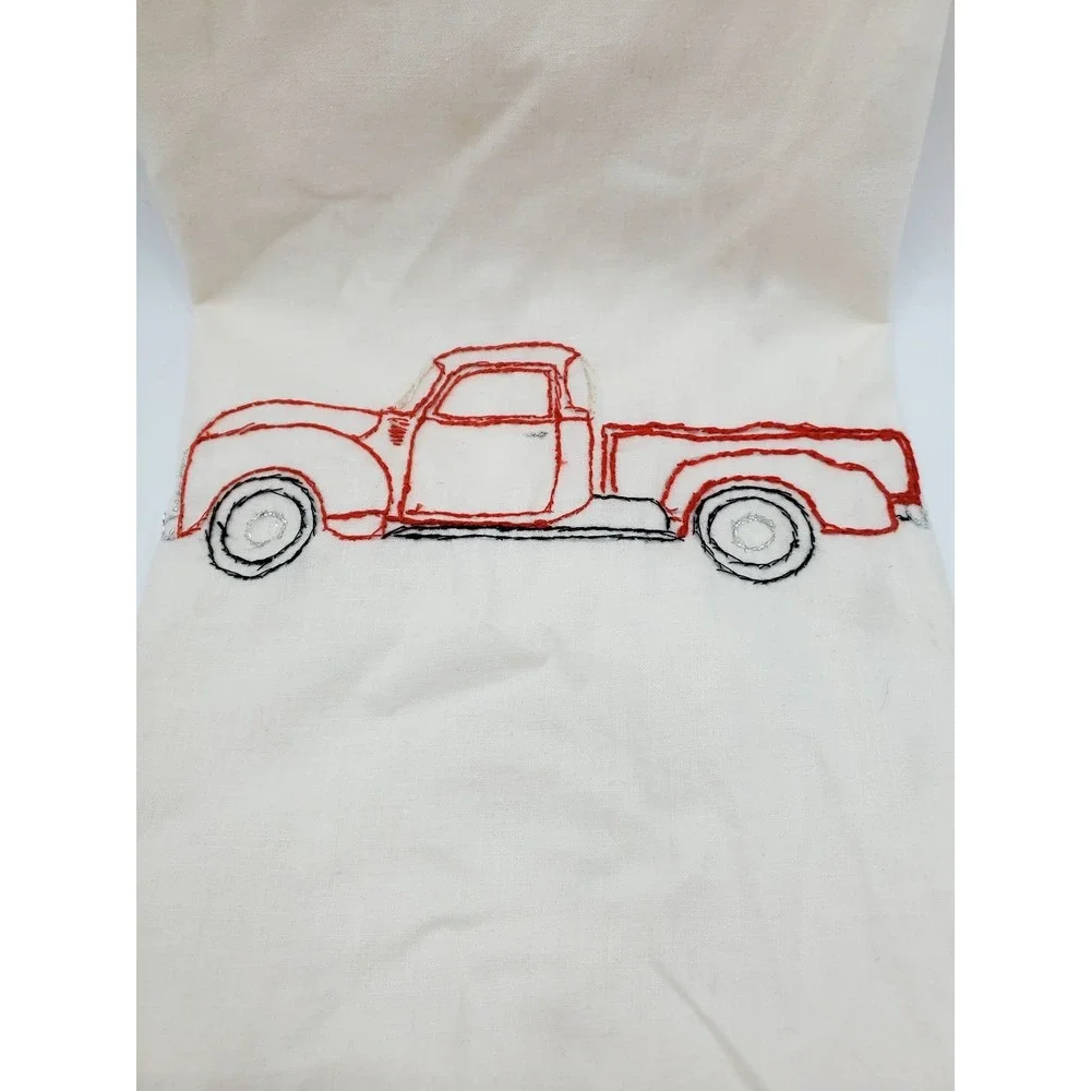 Linen Towel w/ Vintage Red Truck embroidery